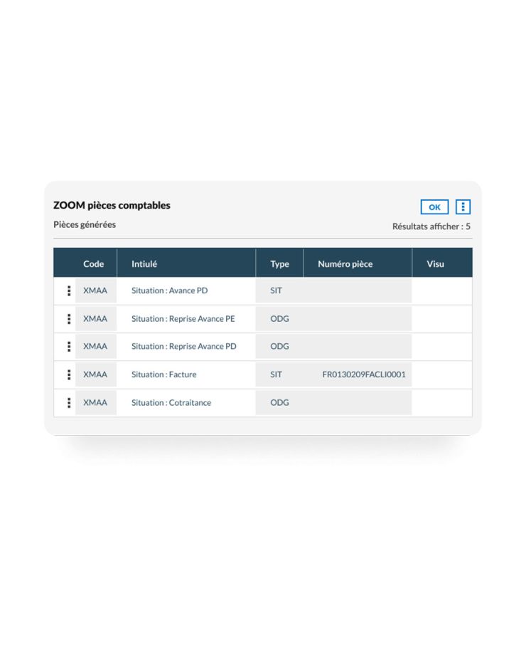 Visuel Sage X3 gestion de chantier