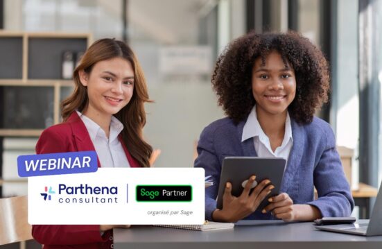Deux professionnelles participent à un webinar Parthena Consultant en partenariat avec Sage.