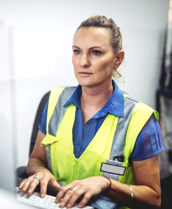 Femme d'une ETI industrielle utilisant la plateforme sécurisée Sage X3