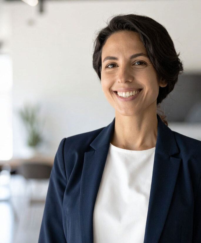 Femme manager souriante utilisant Sage 100 Experience Edition
